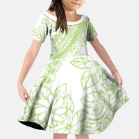Polynesian Tiare Flower Sage Green Pastel Family Matching Short Sleeve Bodycon Dress and Hawaiian Shirt LT14 Daughter's Dress Sage Green - Polynesian Pride