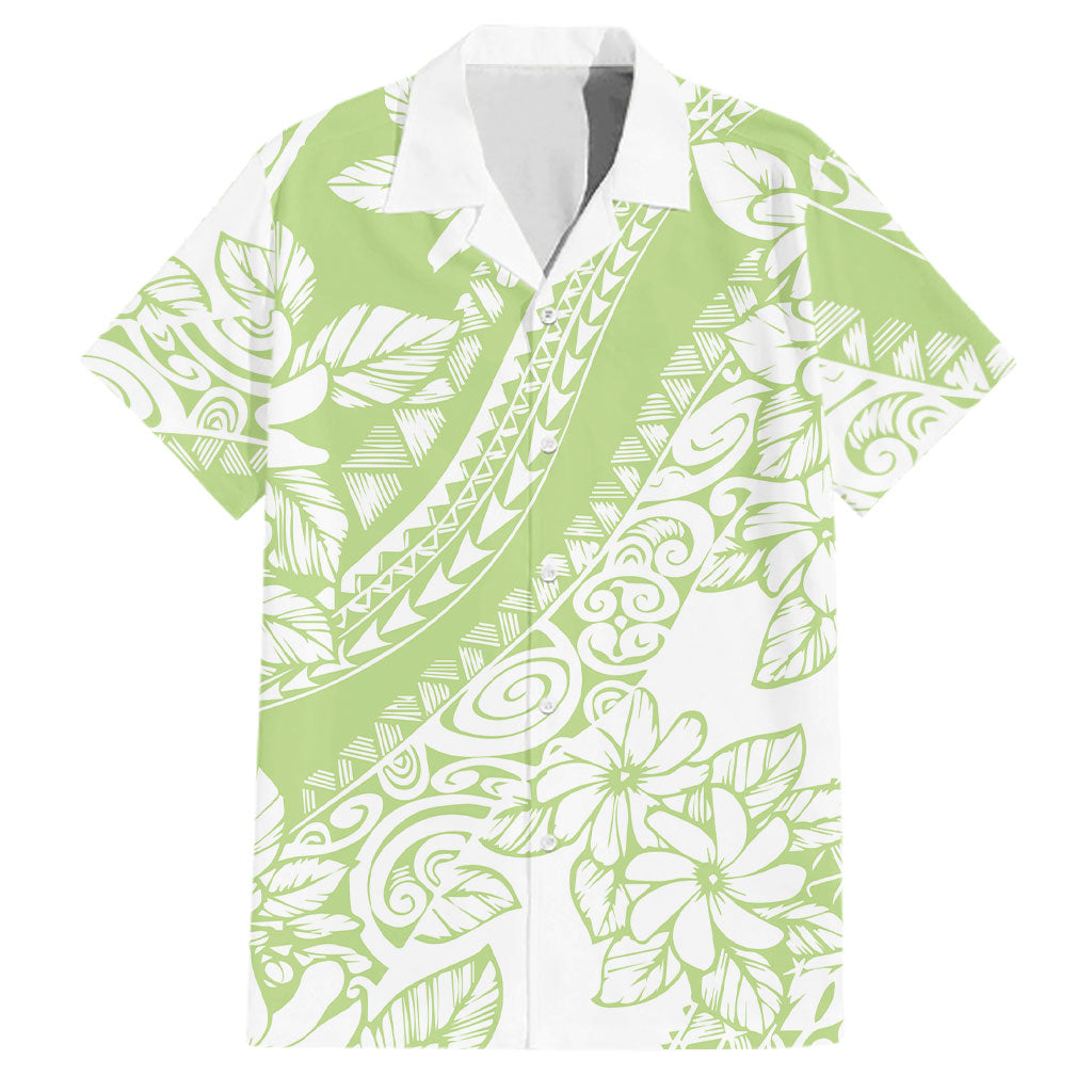 Polynesian Tiare Flower Sage Green Pastel Family Matching Tank Maxi Dress and Hawaiian Shirt