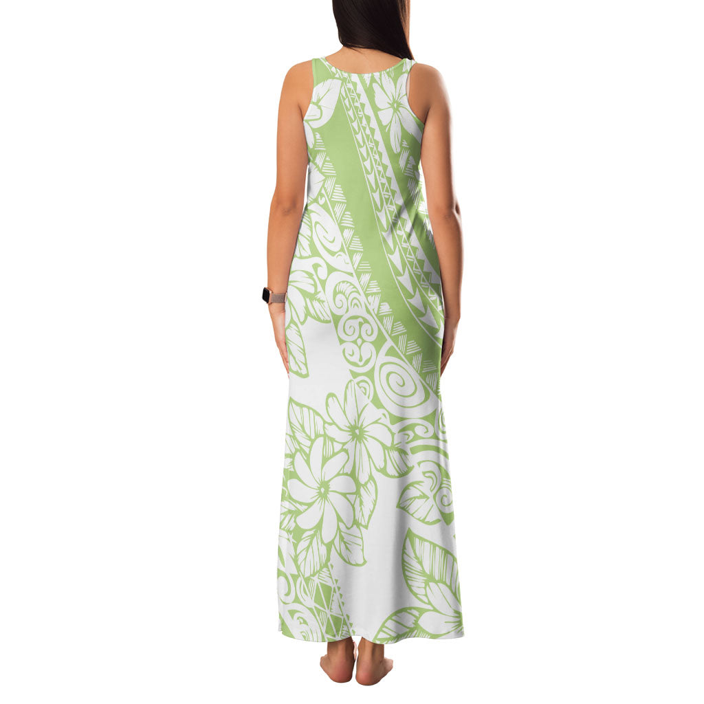 Polynesian Tiare Flower Sage Green Pastel Family Matching Tank Maxi Dress and Hawaiian Shirt