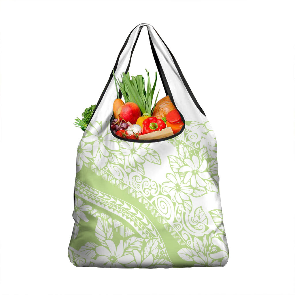 Polynesian Tiare Flower Sage Green Pastel Grocery Bag