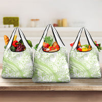 Polynesian Tiare Flower Sage Green Pastel Grocery Bag