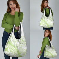 Polynesian Tiare Flower Sage Green Pastel Grocery Bag