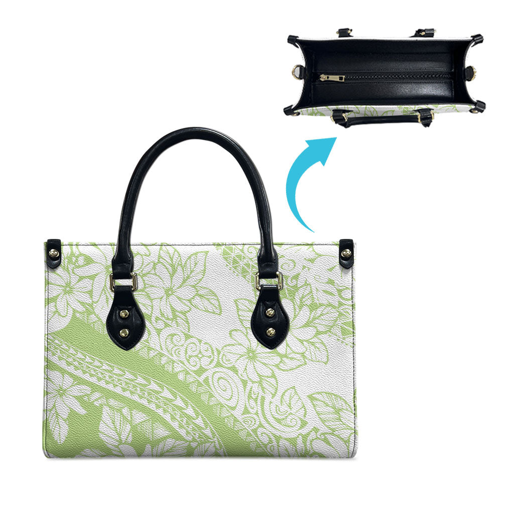 Polynesian Tiare Flower Sage Green Pastel Leather Bag