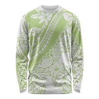 Polynesian Tiare Flower Sage Green Pastel Long Sleeve Shirt