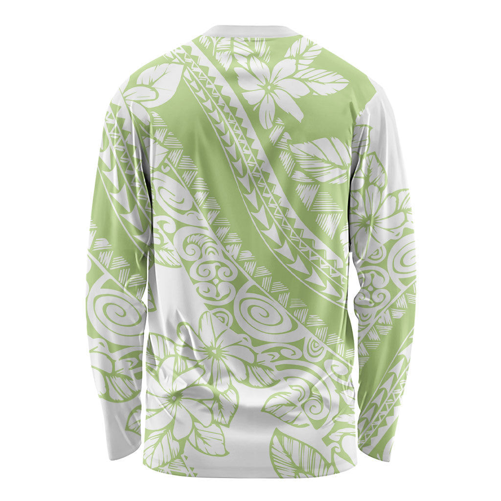 Polynesian Tiare Flower Sage Green Pastel Long Sleeve Shirt