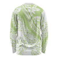 Polynesian Tiare Flower Sage Green Pastel Long Sleeve Shirt