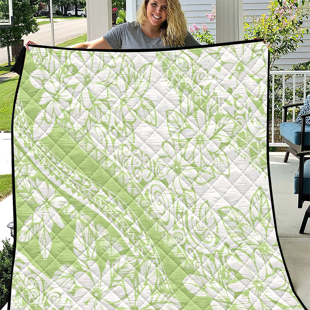 Polynesian Tiare Flower Sage Green Pastel Quilt