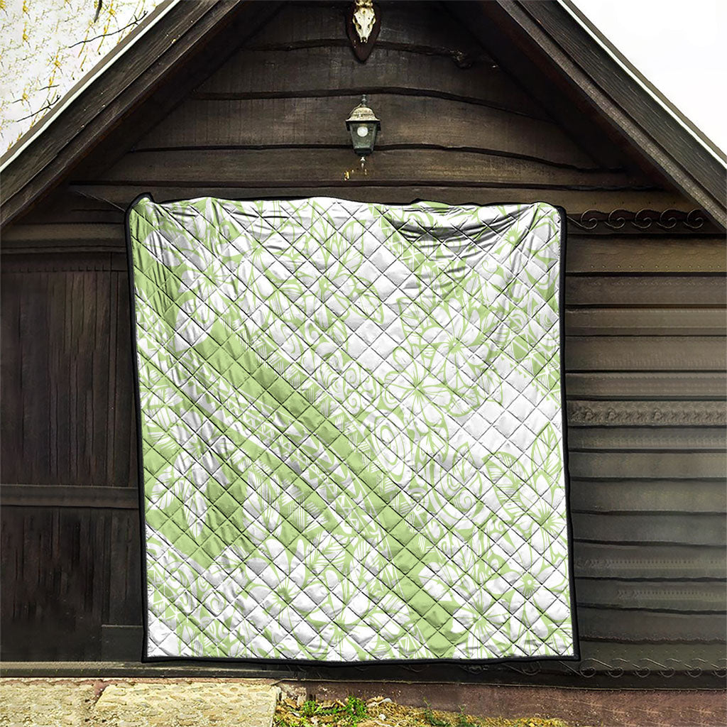 Polynesian Tiare Flower Sage Green Pastel Quilt