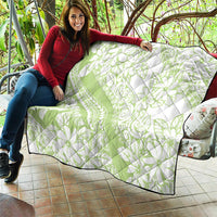 Polynesian Tiare Flower Sage Green Pastel Quilt