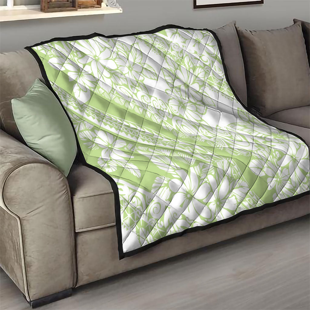 Polynesian Tiare Flower Sage Green Pastel Quilt