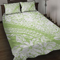 Polynesian Tiare Flower Sage Green Pastel Quilt Bed Set
