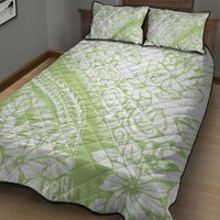 Polynesian Tiare Flower Sage Green Pastel Quilt Bed Set