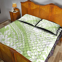 Polynesian Tiare Flower Sage Green Pastel Quilt Bed Set