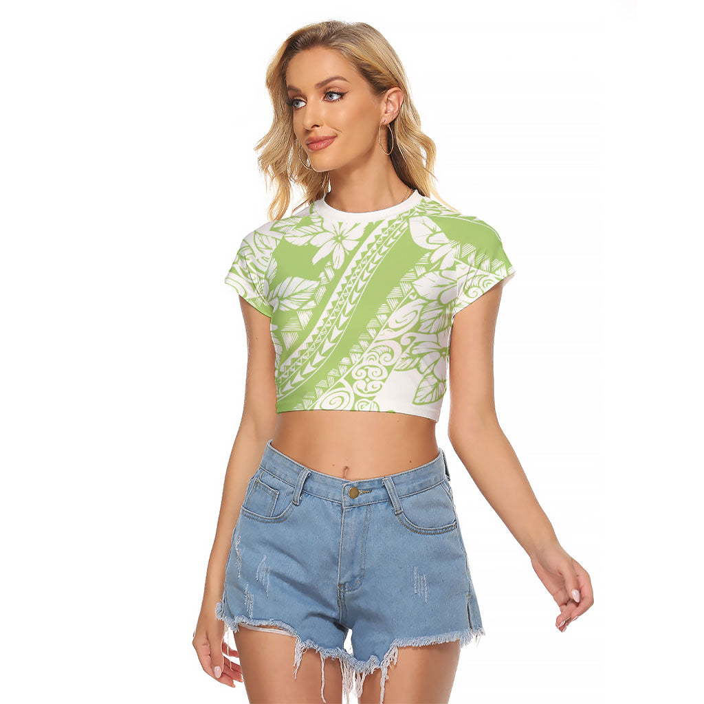 Polynesian Tiare Flower Sage Green Pastel Raglan Cropped T Shirt LT14 Female Sage Green - Polynesian Pride