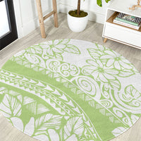 Polynesian Tiare Flower Sage Green Pastel Round Carpet