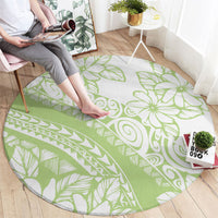 Polynesian Tiare Flower Sage Green Pastel Round Carpet