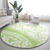 Polynesian Tiare Flower Sage Green Pastel Round Carpet