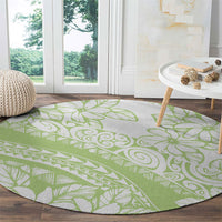 Polynesian Tiare Flower Sage Green Pastel Round Carpet
