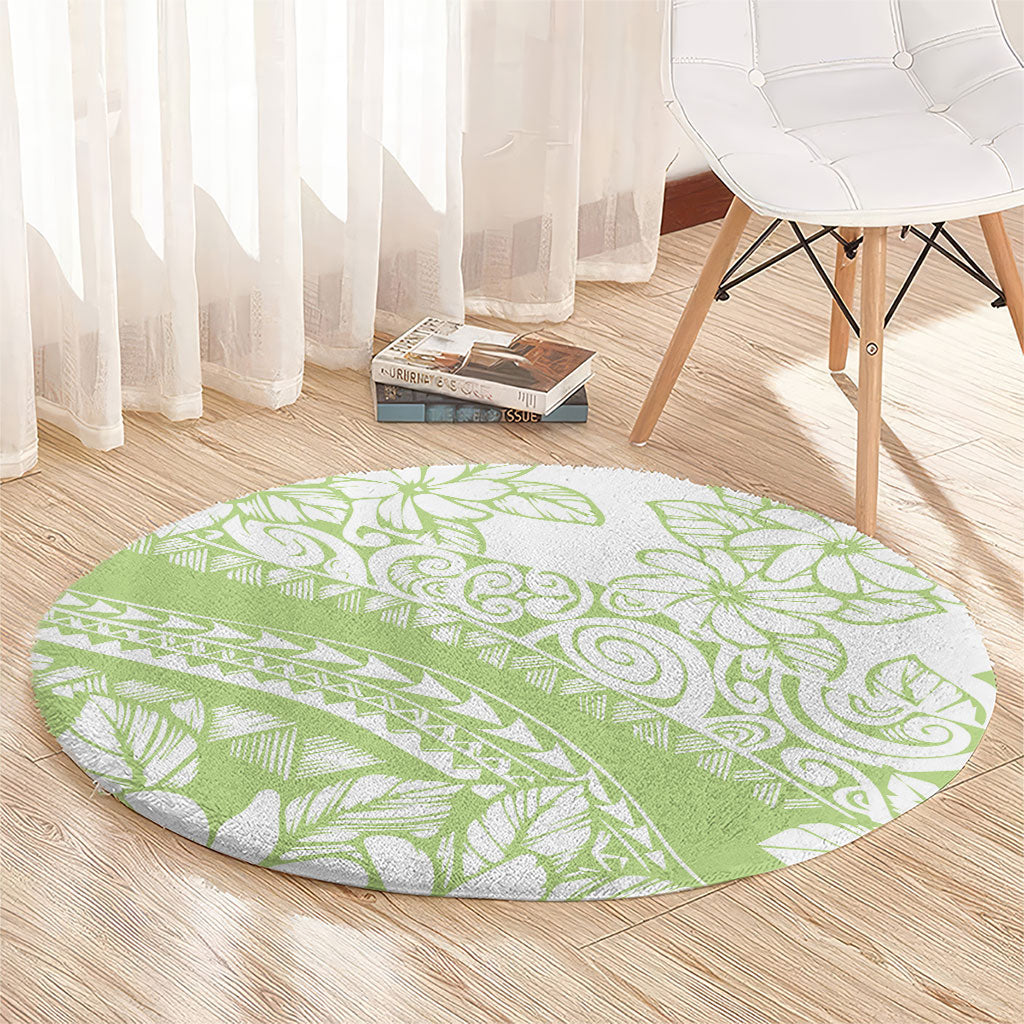 Polynesian Tiare Flower Sage Green Pastel Round Carpet