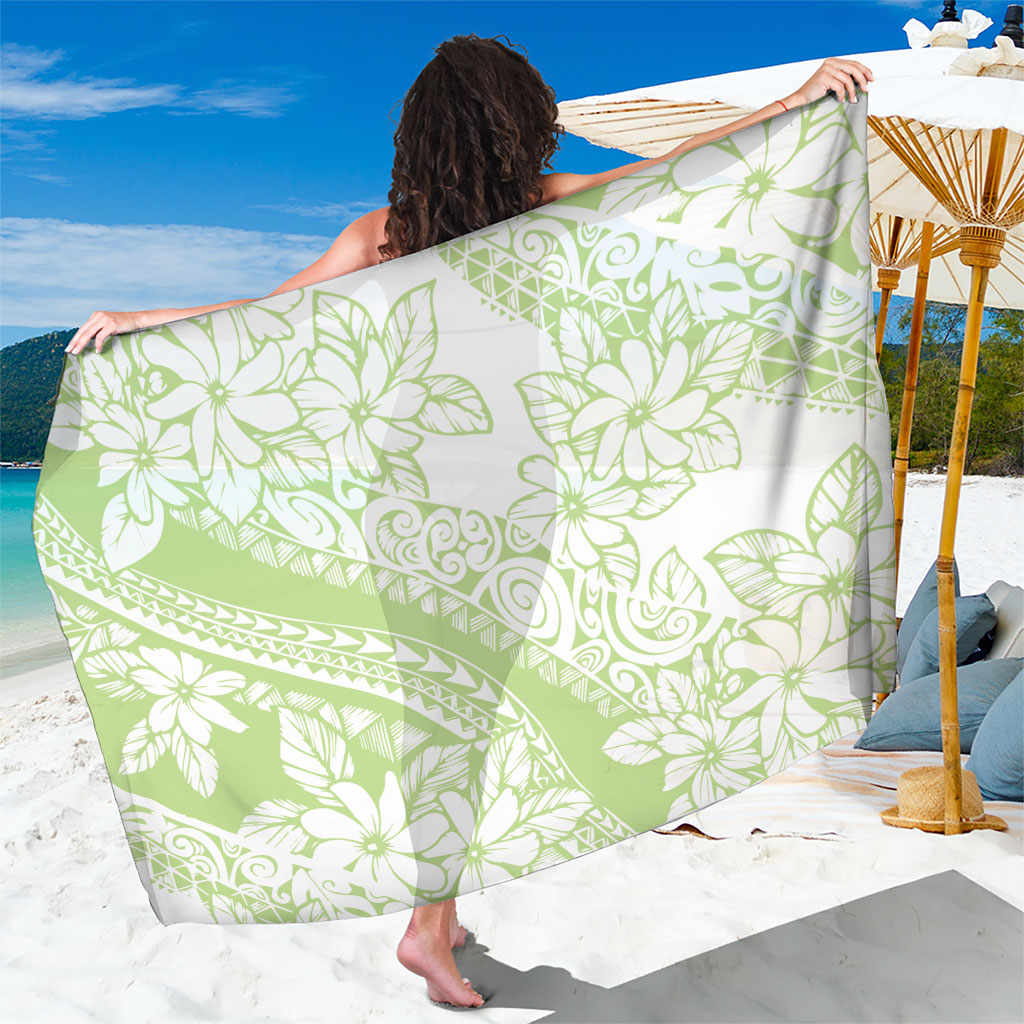 Polynesian Tiare Flower Sage Green Pastel Sarong