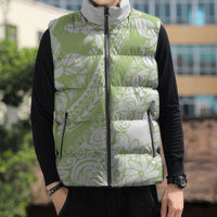Polynesian Tiare Flower Sage Green Pastel Sleeveless Puffer Jacket