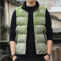 Polynesian Tiare Flower Sage Green Pastel Sleeveless Puffer Jacket