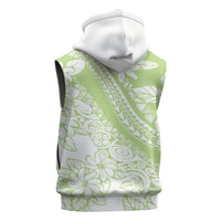 Polynesian Tiare Flower Sage Green Pastel Sleeveless Zip Hoodie