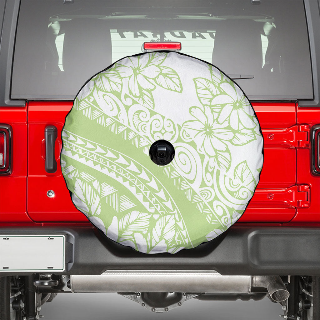 Polynesian Tiare Flower Sage Green Pastel Spare Tire Cover
