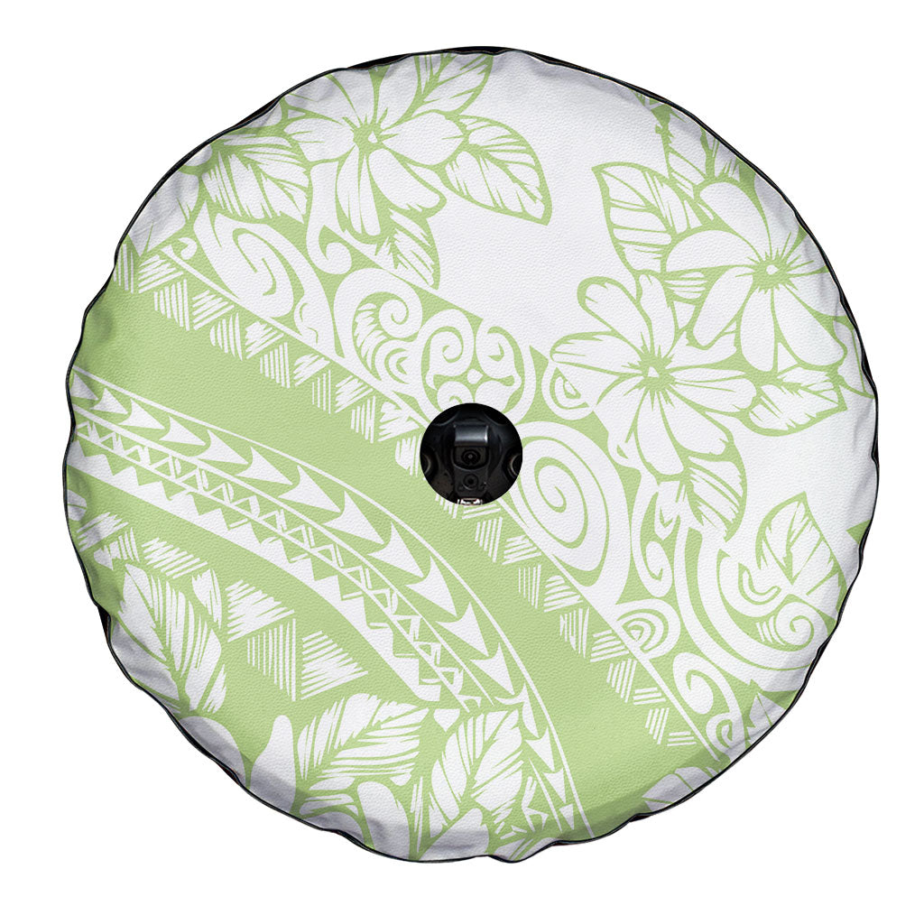 Polynesian Tiare Flower Sage Green Pastel Spare Tire Cover