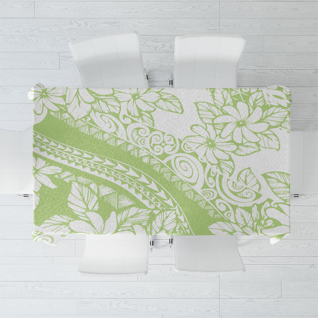 Polynesian Tiare Flower Sage Green Pastel Tablecloth