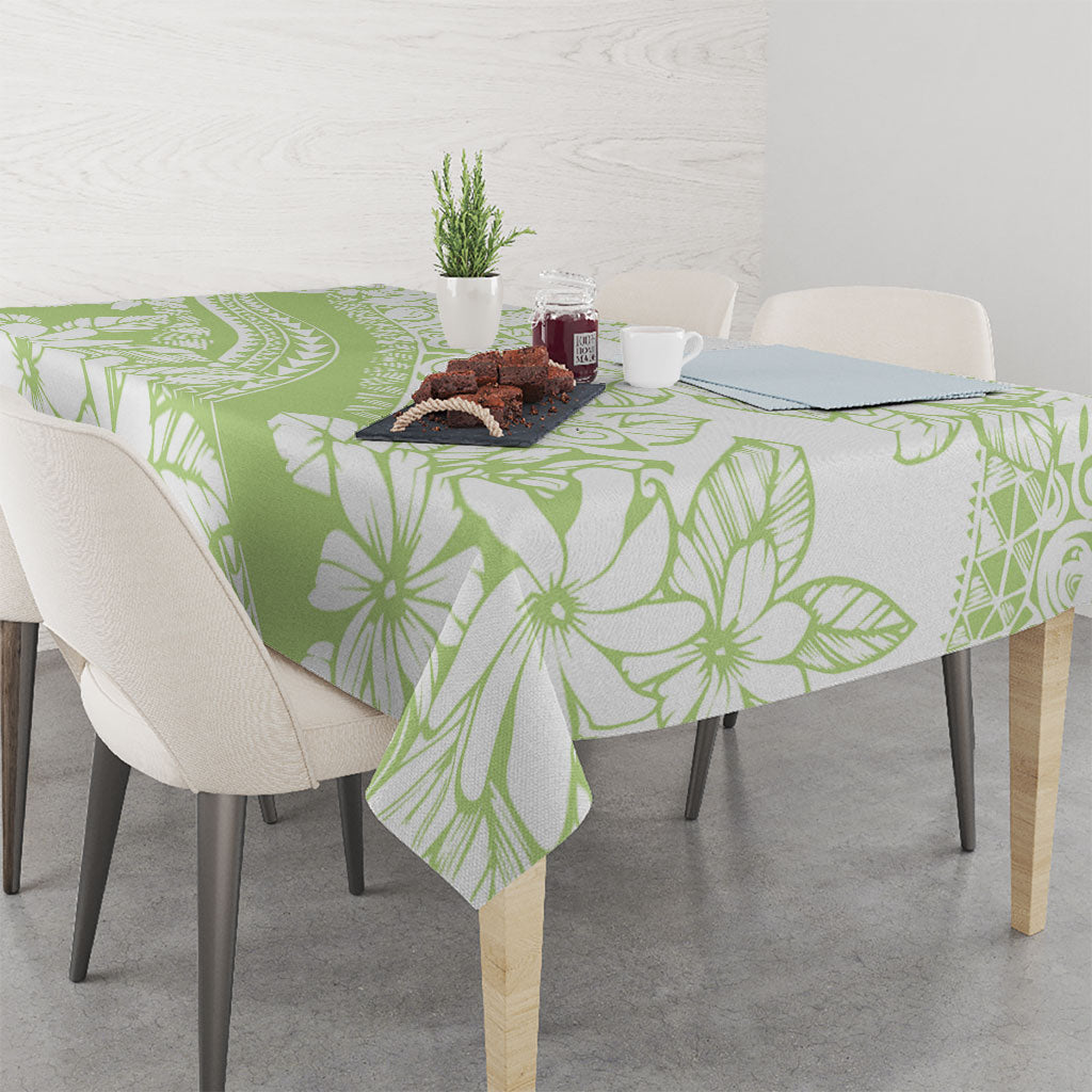 Polynesian Tiare Flower Sage Green Pastel Tablecloth