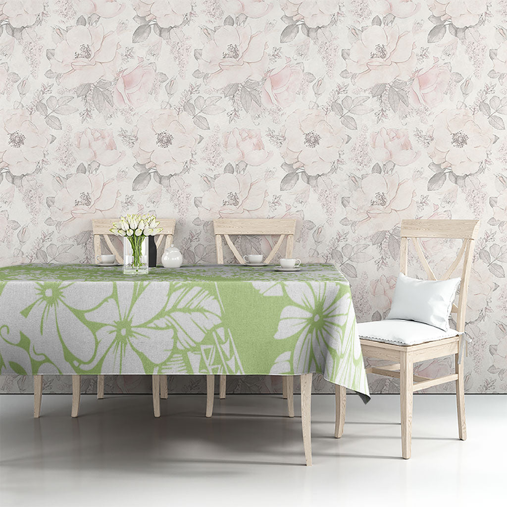 Polynesian Tiare Flower Sage Green Pastel Tablecloth