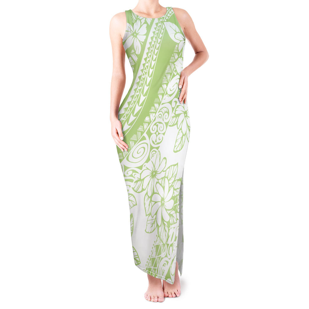 Polynesian Tiare Flower Sage Green Pastel Tank Maxi Dress LT14 Women Sage Green - Polynesian Pride