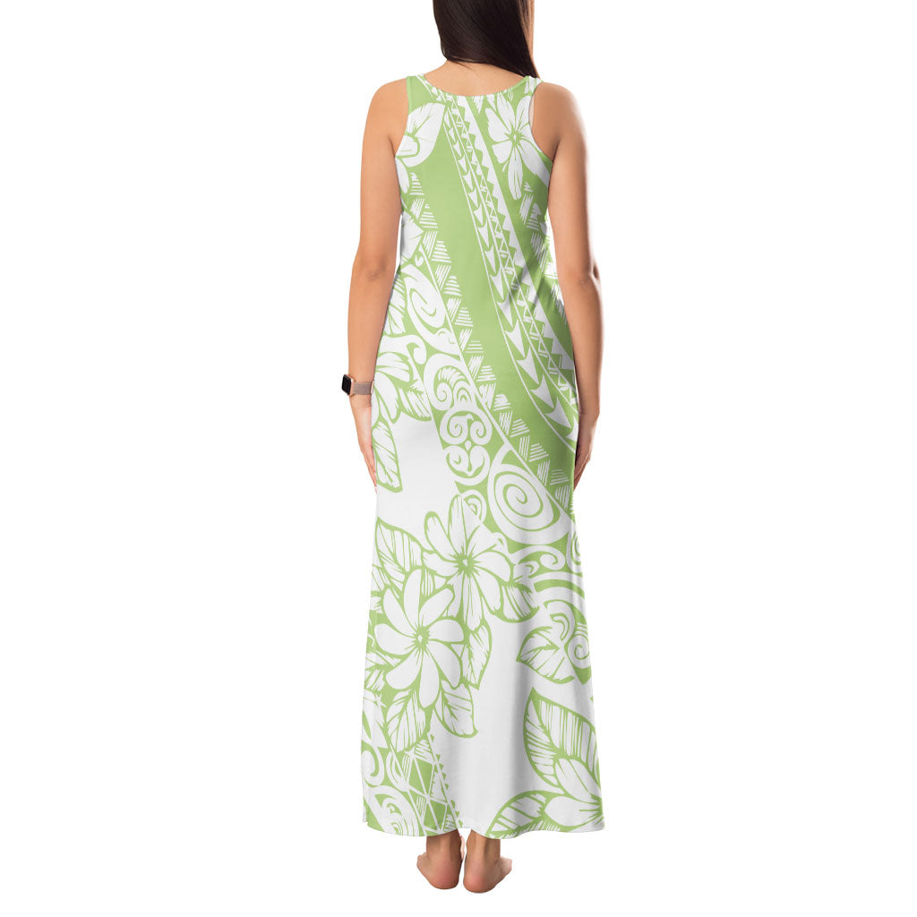 Polynesian Tiare Flower Sage Green Pastel Tank Maxi Dress LT14 - Polynesian Pride