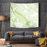 Polynesian Tiare Flower Sage Green Pastel Tapestry