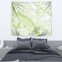 Polynesian Tiare Flower Sage Green Pastel Tapestry