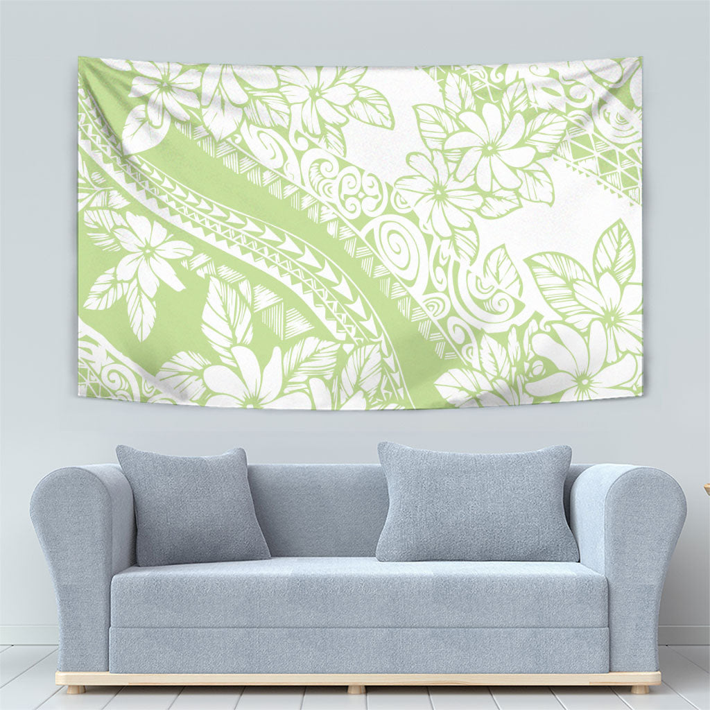 Polynesian Tiare Flower Sage Green Pastel Tapestry