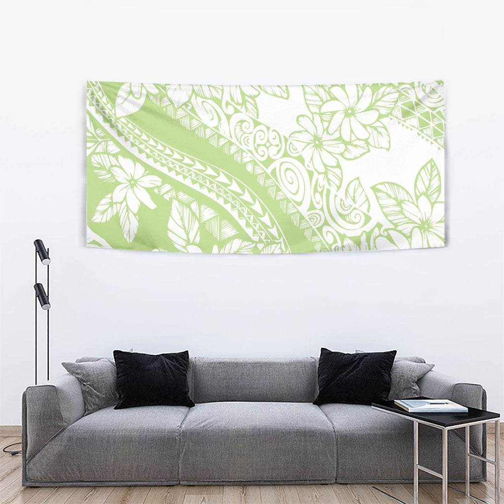 Polynesian Tiare Flower Sage Green Pastel Tapestry