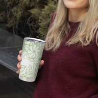Polynesian Tiare Flower Sage Green Pastel Tumbler Cup