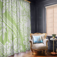 Polynesian Tiare Flower Sage Green Pastel Window Curtain