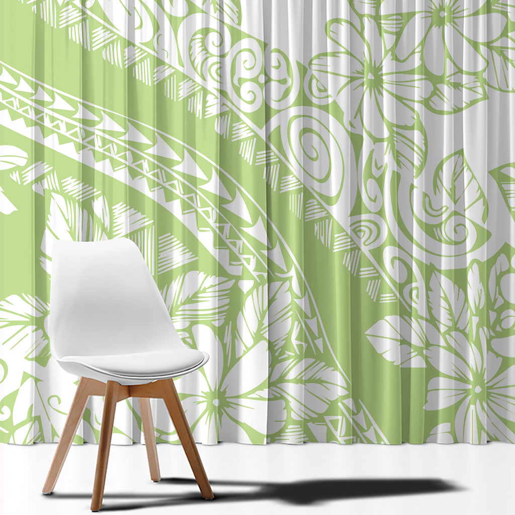 Polynesian Tiare Flower Sage Green Pastel Window Curtain