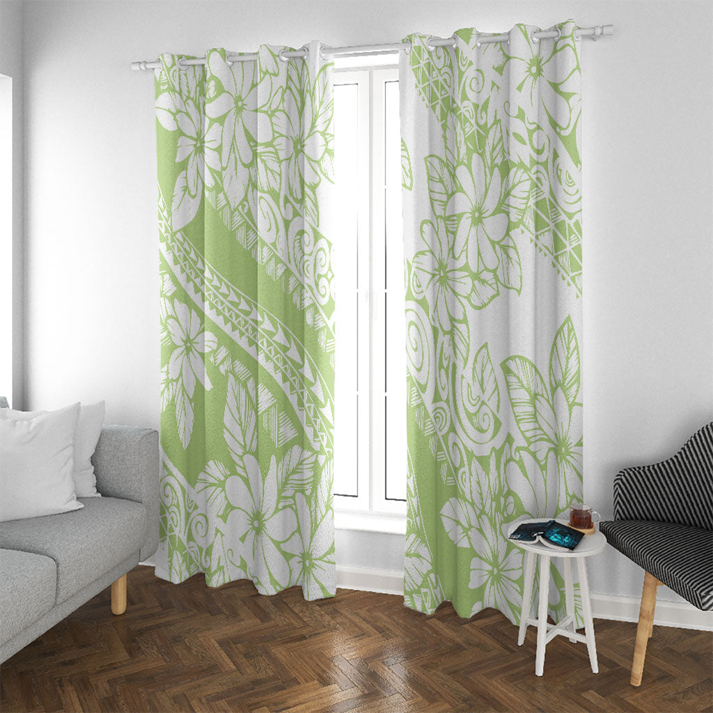 Polynesian Tiare Flower Sage Green Pastel Window Curtain