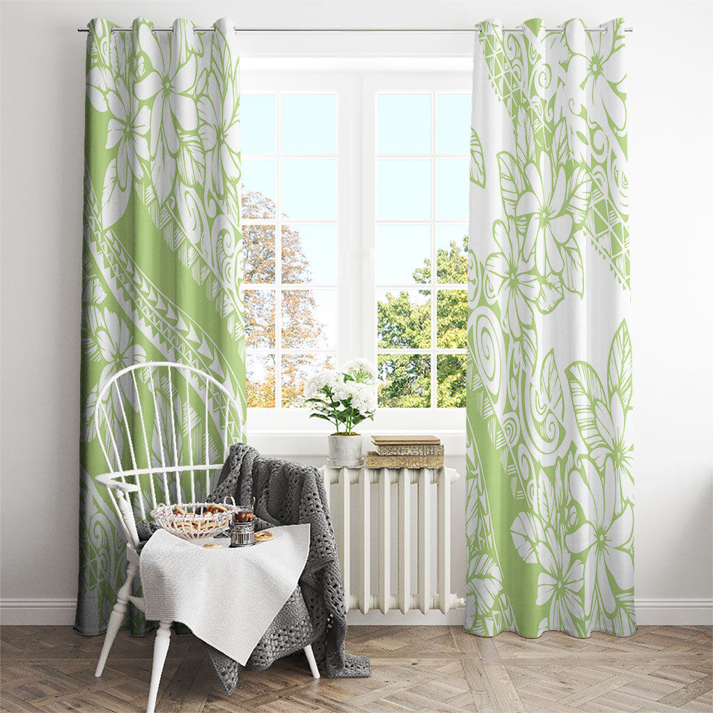 Polynesian Tiare Flower Sage Green Pastel Window Curtain