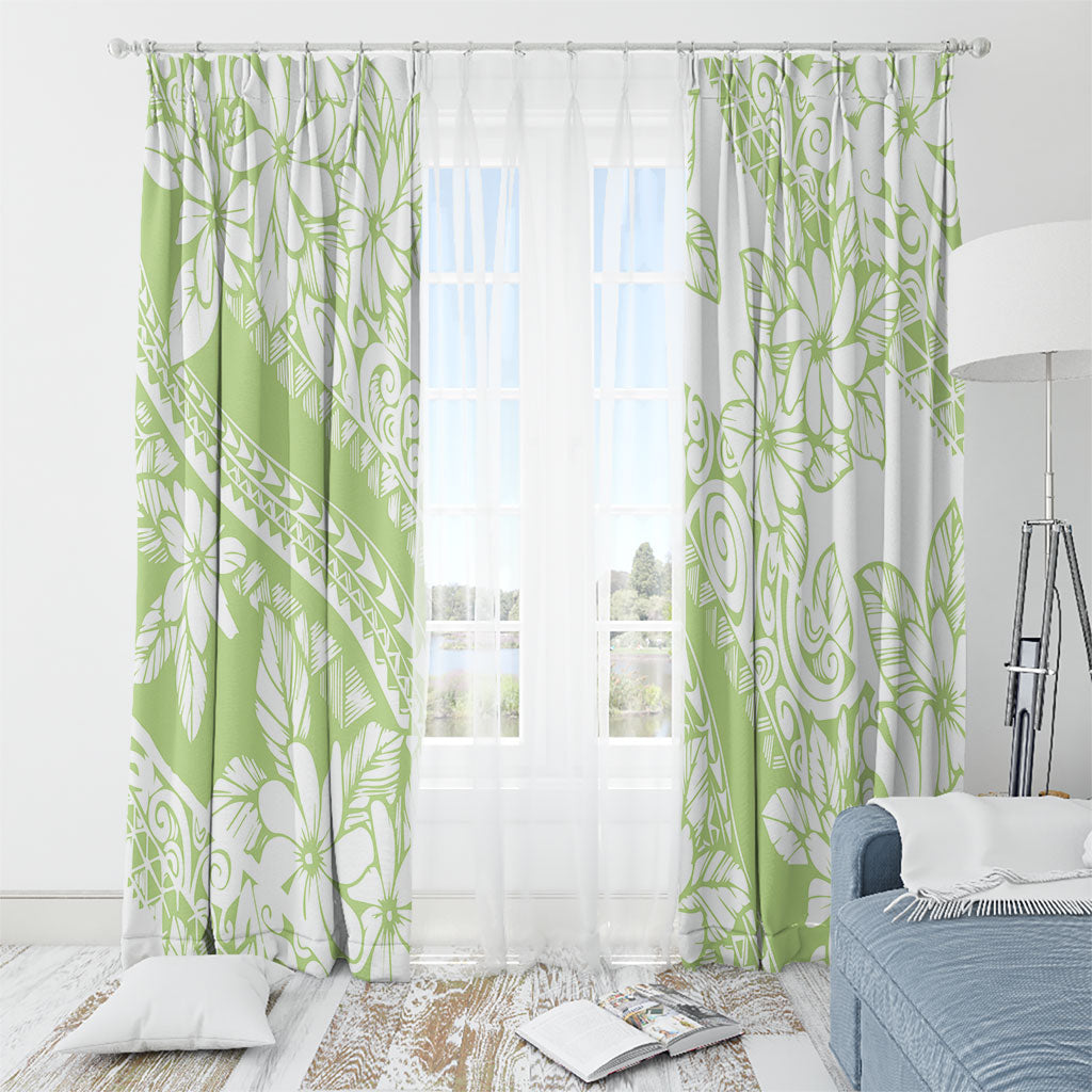 Polynesian Tiare Flower Sage Green Pastel Window Curtain