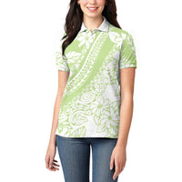 Polynesian Tiare Flower Sage Green Pastel Women Polo Shirt