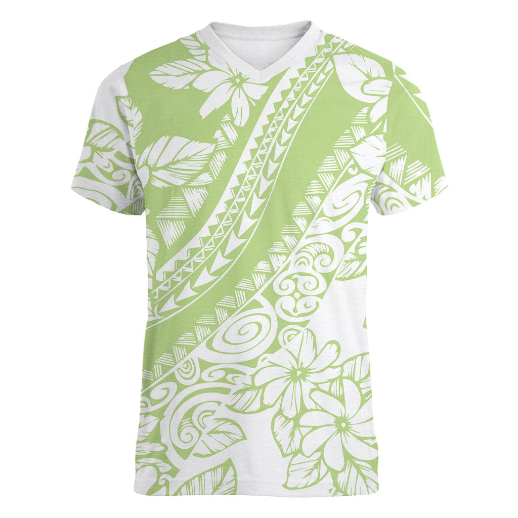 Polynesian Tiare Flower Sage Green Pastel Women V-Neck T-Shirt LT14 Female Sage Green - Polynesian Pride