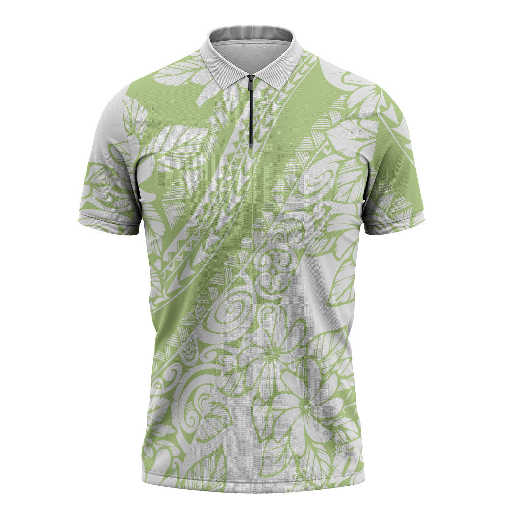 Polynesian Tiare Flower Sage Green Pastel Zipper Polo Shirt LT14 Sage Green - Polynesian Pride