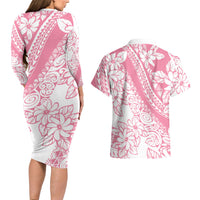 Polynesian Tiare Flower Pink Pastel Vibes Couples Matching Long Sleeve Bodycon Dress and Hawaiian Shirt LT14 - Polynesian Pride