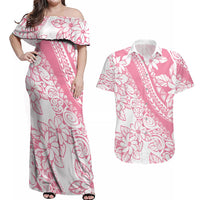 Polynesian Tiare Flower Pink Pastel Vibes Couples Matching Off Shoulder Maxi Dress and Hawaiian Shirt LT14 Pink - Polynesian Pride