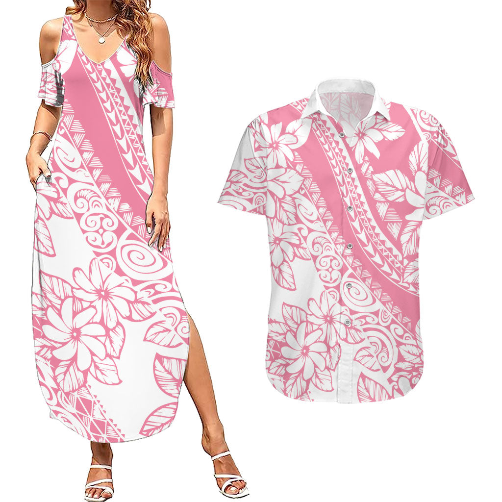Polynesian Tiare Flower Pink Pastel Vibes Couples Matching Summer Maxi Dress and Hawaiian Shirt LT14 Pink - Polynesian Pride